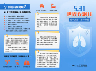 蓝色简约世界无烟日宣传三折页