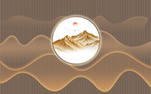 新中式格栅山水画背景壁纸