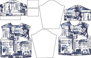 蓝白城市图案服装设计图