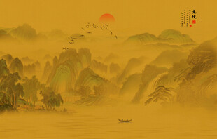 中式屏风山水画