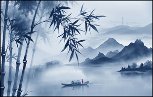 蓝色水墨画