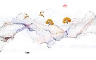 抽象水墨线条烟雾山水画