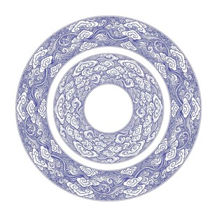 青花缠枝云纹圆形纹样边框无缝
