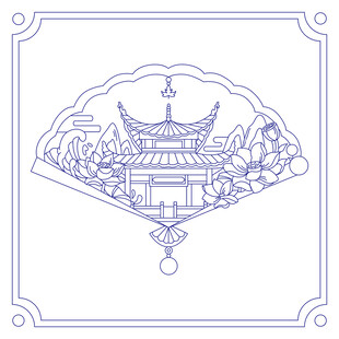 中式扇形古建筑图案设计长沙文创