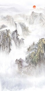 水墨山水间的日出盛景新中式背景