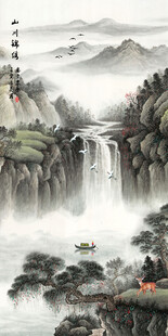 水墨山水瀑布景观图电视背景