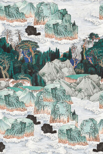 中式山水自然人物图案纹理背景