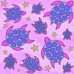 粉色背景的海龟与星星图案