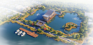 水上建筑群景观鸟瞰图