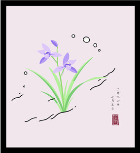 手绘矢量图插画 卡通水墨兰花图