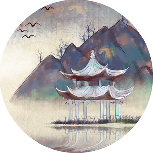 水墨山水间的古韵楼阁