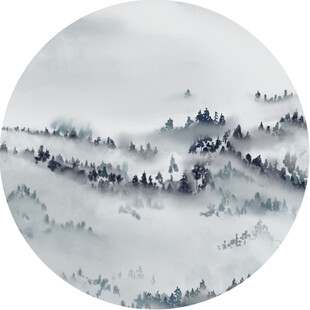 水墨山水圆形意境画