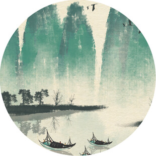 水墨山水间的扁舟意境