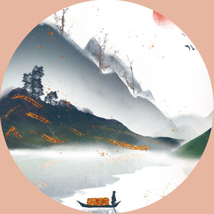 水墨山水间的孤舟意境