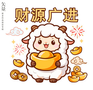 小羊送财羊年财源广进装饰画图案