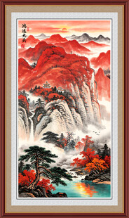 鸿运大头山水画招财画客厅画竖版