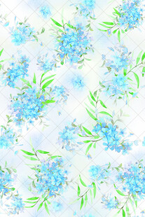蓝花绿叶清新水彩图案