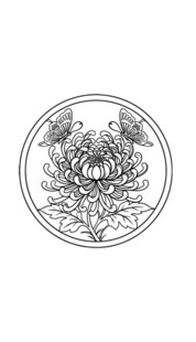 圆形菊花蝴蝶线稿