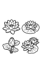 手绘莲花与莲叶图案