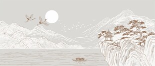 国潮山水背景插画