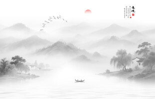 水墨江南水乡背景墙