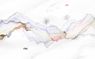 新中式抽象水墨线条烟雾山水画