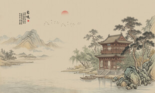 新中式屏风古风水墨山水画背景墙