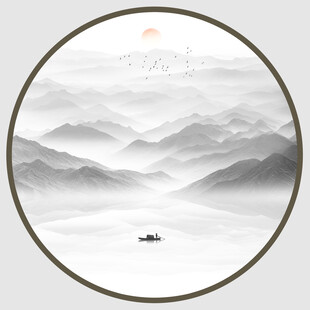 圆形意境水墨山水画