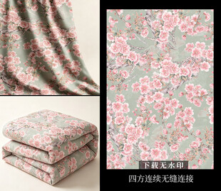 粉色花卉图案布料印花
