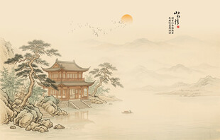 中式古风古典山水画背景