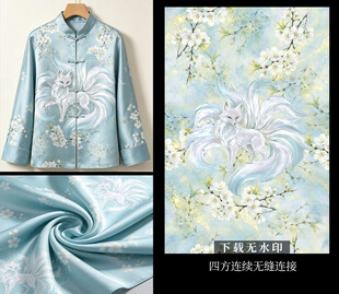 浅蓝色中式刺绣服装面料