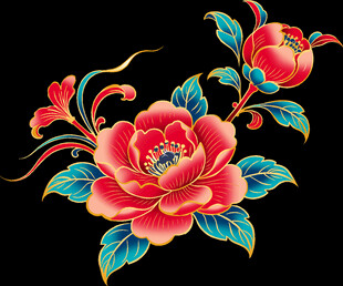 中式刺绣牡丹花卉图案