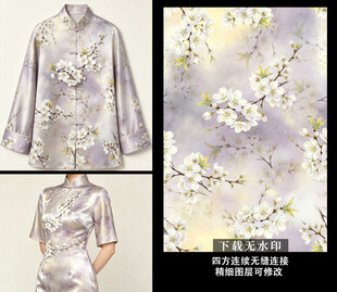 中式花卉图案丝绸旗袍设计