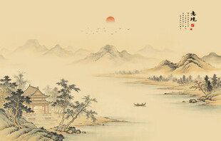 中式古风古典山水画背景