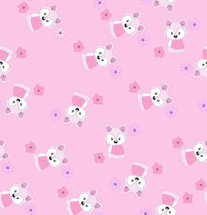粉色可爱猫咪花卉图案背景