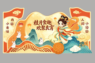 嫦娥奔月国潮风插画设计