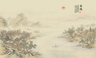 新中式传统山水画电视背景墙壁画