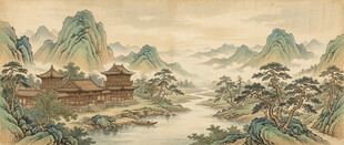 简约宋氏美学山水画壁画壁纸