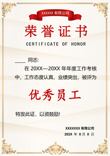 优秀员工荣誉证书展示