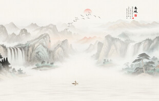 新中式水墨山水背景墙