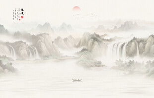 流水生财山水背景墙