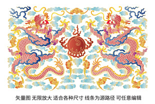 中国龙线描龙包装龙礼盒龙标签龙