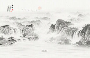 新中式水墨国画山水电视背景墙