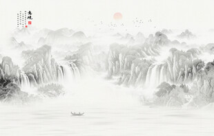 新中式国画山水电视背景墙
