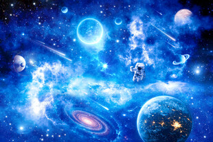 蓝色宇宙星空太空宇航员星球背景