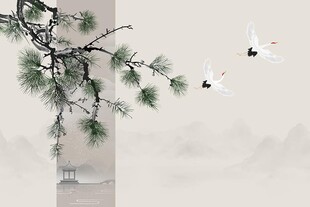 松鹤延年松柏背景墙