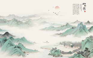宋式青绿千里江山山水装饰画