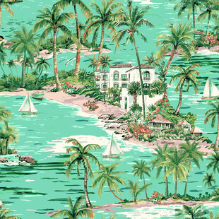 热带海岛度假风光插画