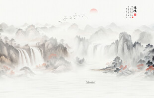新中式屏风山水画