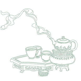 中式茶具图袅袅茶香韵煮茶线稿图